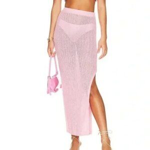Camila Coehlo Cleon Skirt Sheer Rave Club Knit Pink Mesh Net Pull On Maxi Y2k